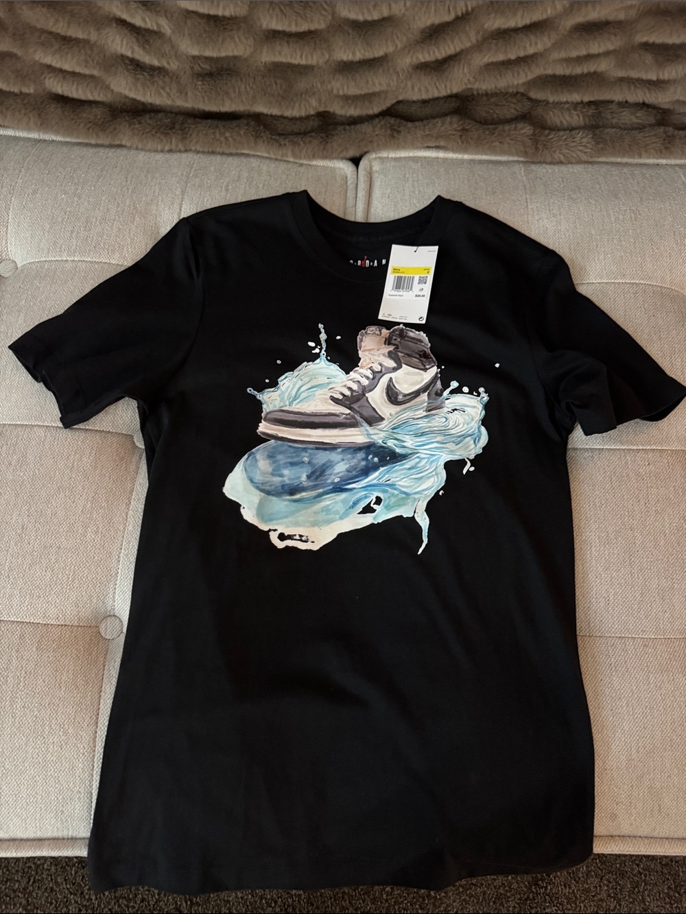 Jordan Black Short-Sleeve Tee with Sneaker & Water Graphic